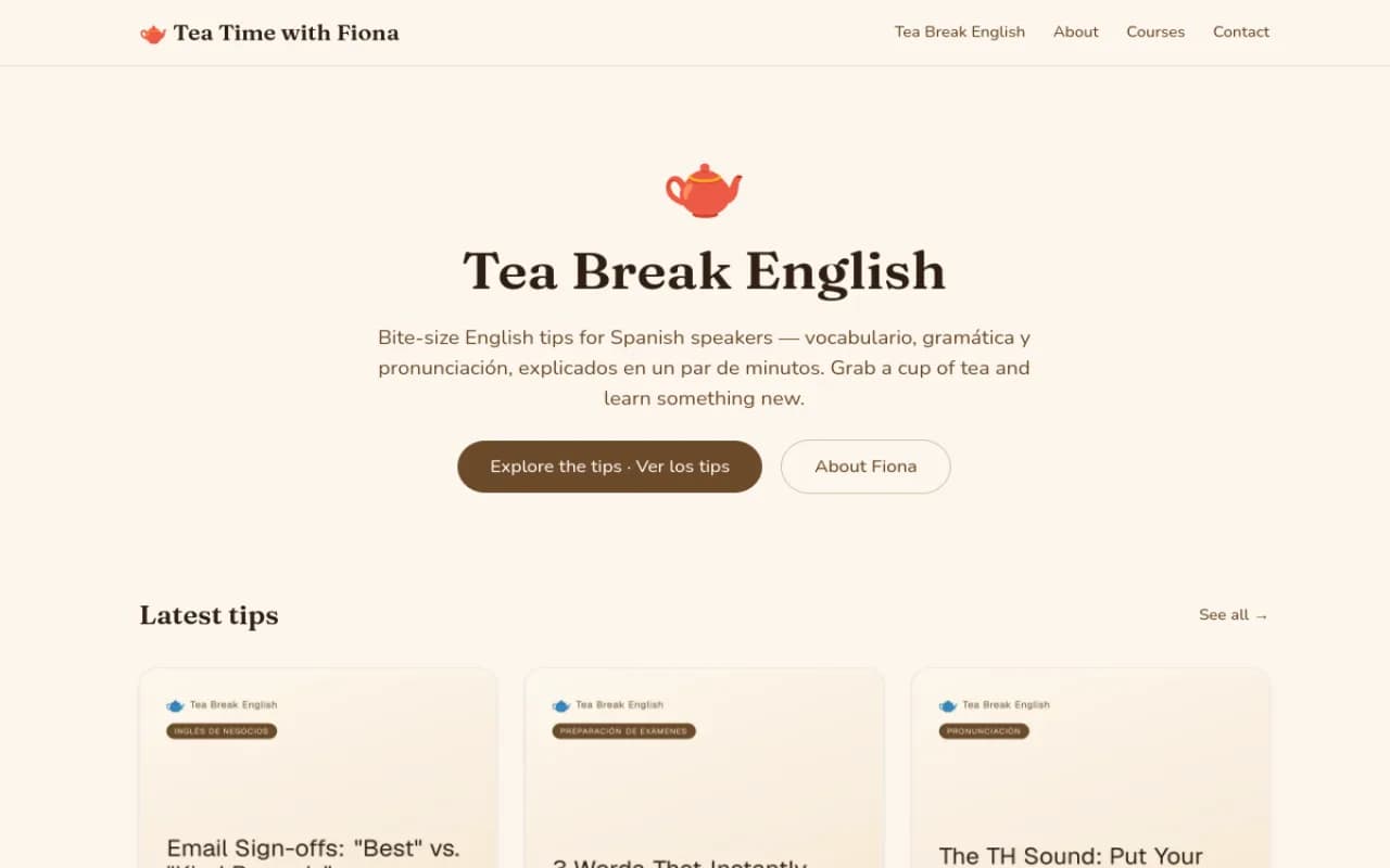 Tea Time with Fiona: content site from 2026 by Steven. Next.js, Neon, Vercel Blob.
