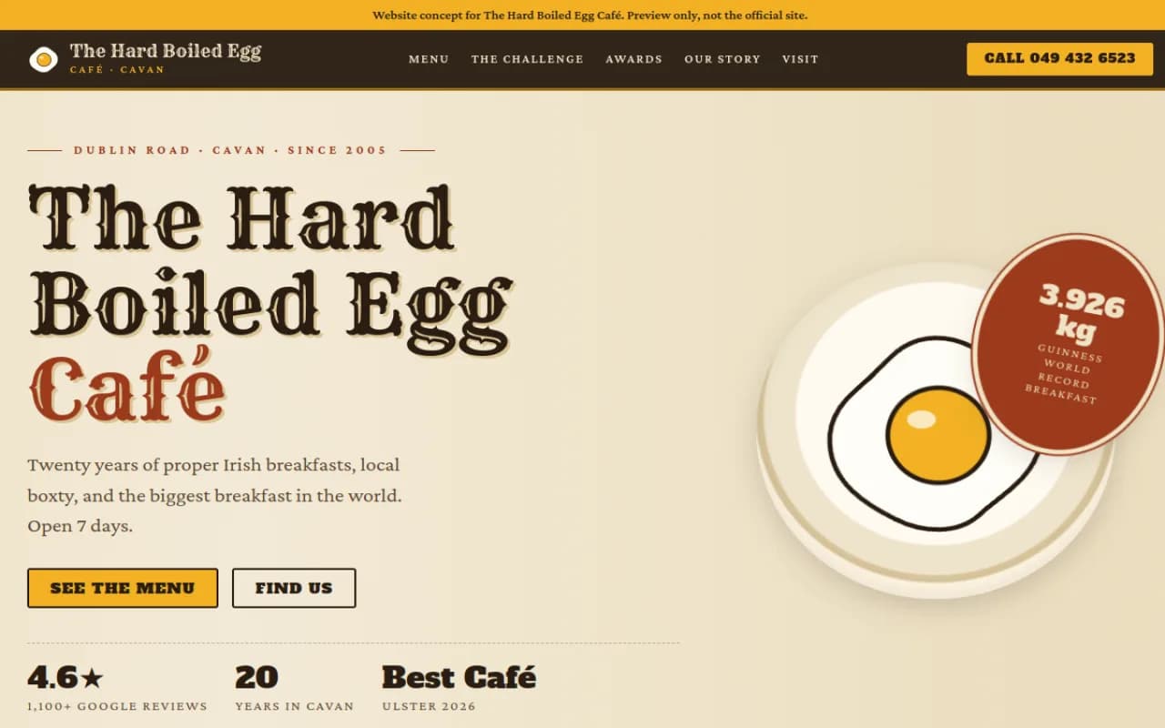 The Hard Boiled Egg Café: business site from 2026 by Steven. React, Vite.
