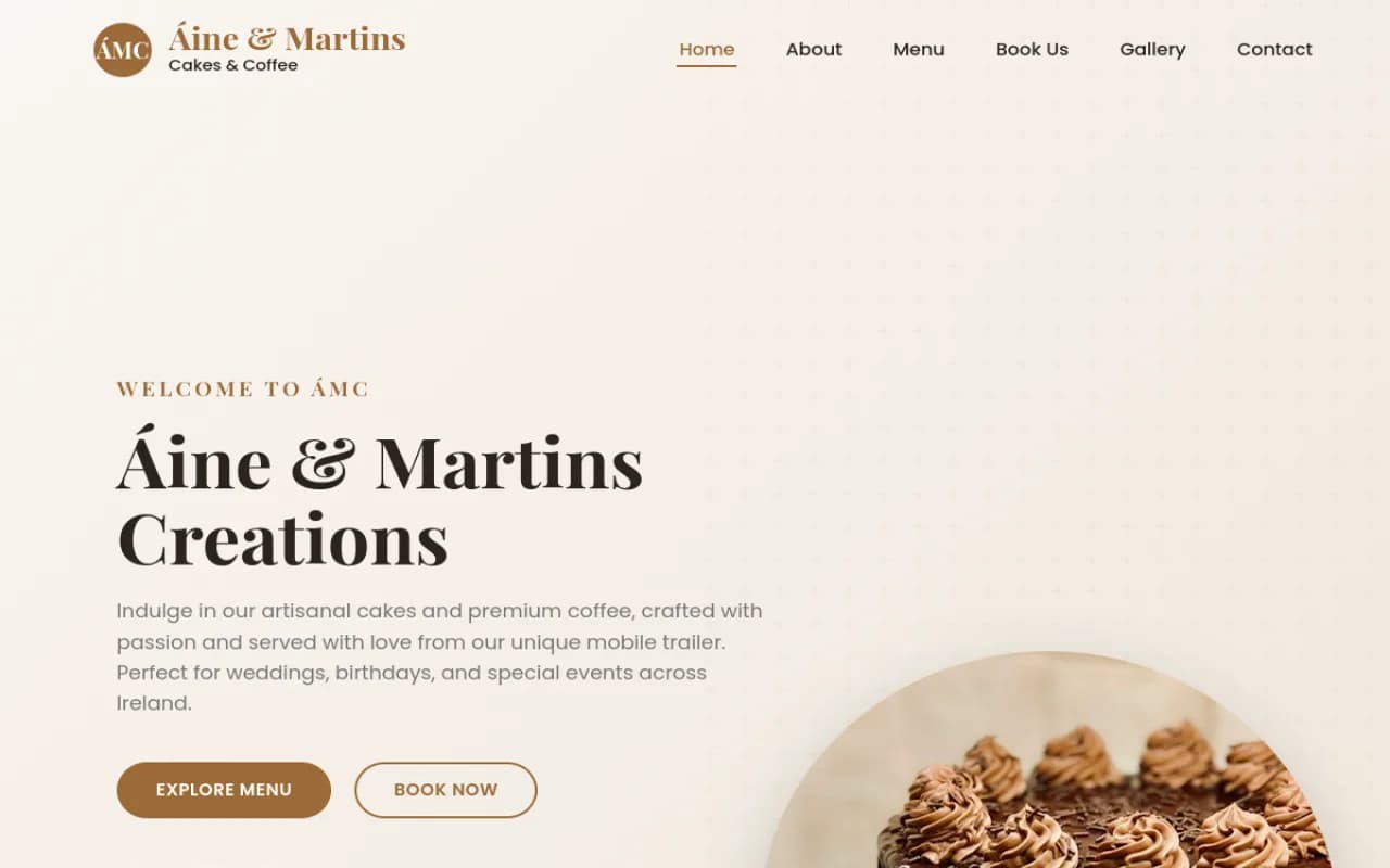 Áine & Martins Creations: business site from 2025 by Steven. Single page.