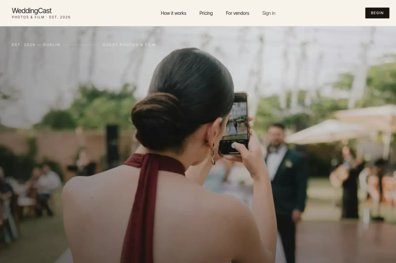 WeddingCast: product from 2026 by Steven. Next.js, WebRTC, Cloudflare R2, Stripe.